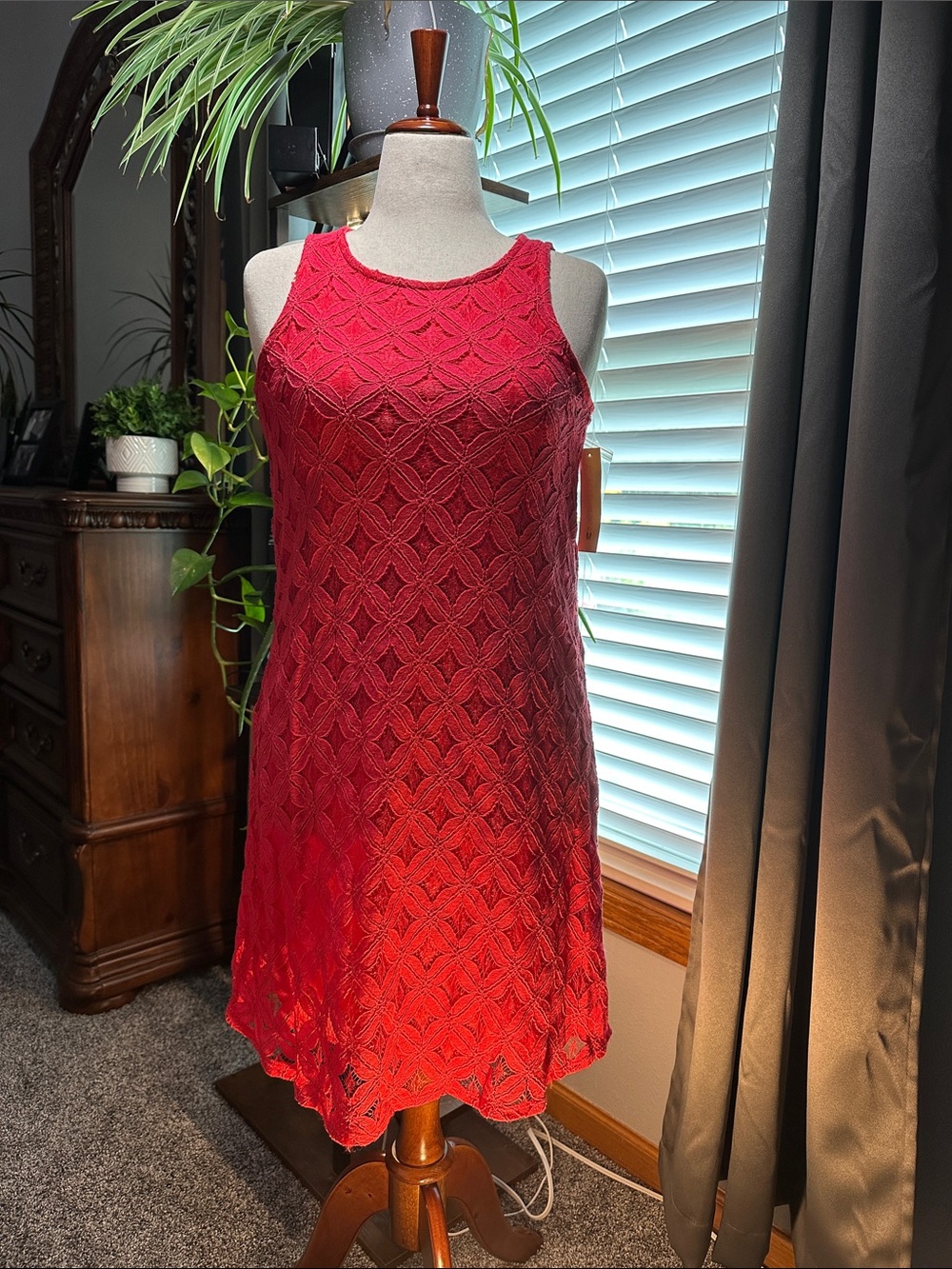 Tacera red Lace Sleeveless Midi Dress